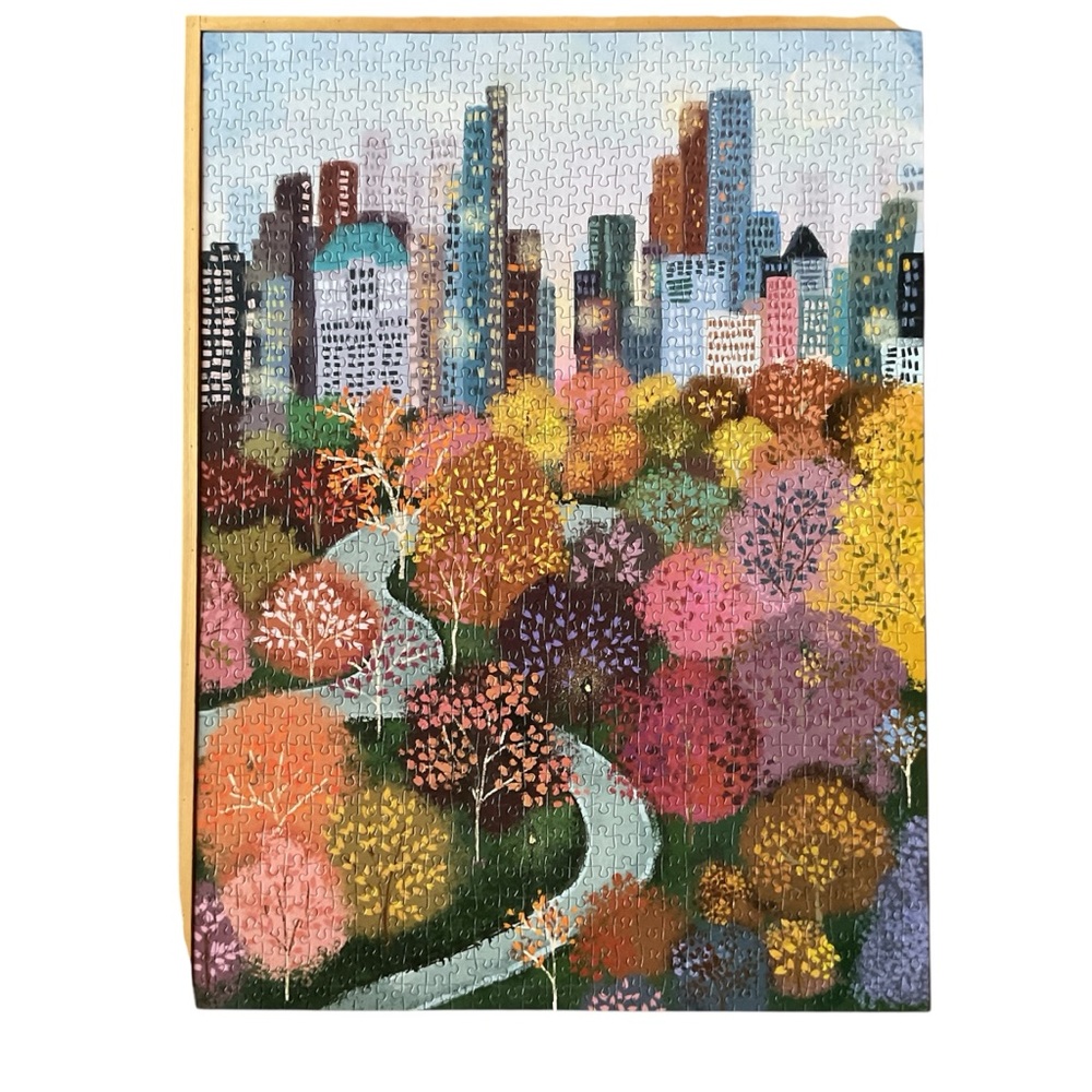 Galison Parkside View 1000 Piece Puzzle Complete 20x27 Pink Purple Cityscape - Picture 2 of 15